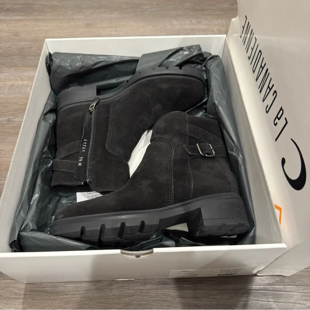 La Canadienne Shai Black Suede Bootie Boots